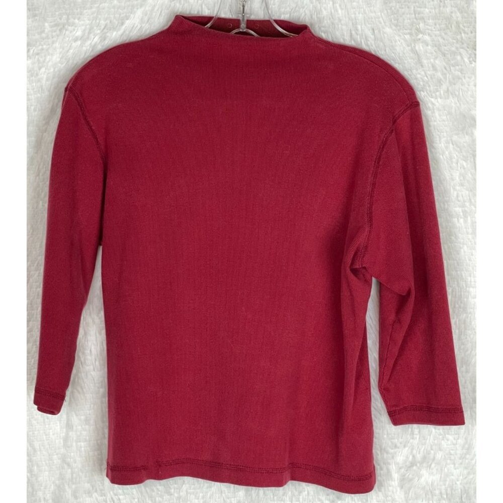 St. John's Bay Medium 8/10 Maroon 3/4 Sleeve Ribbed Mock Turtleneck Vintage 90's